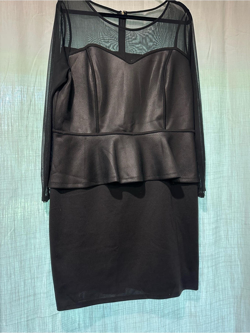 Women's Black Peplum Sheer Yoke Dress